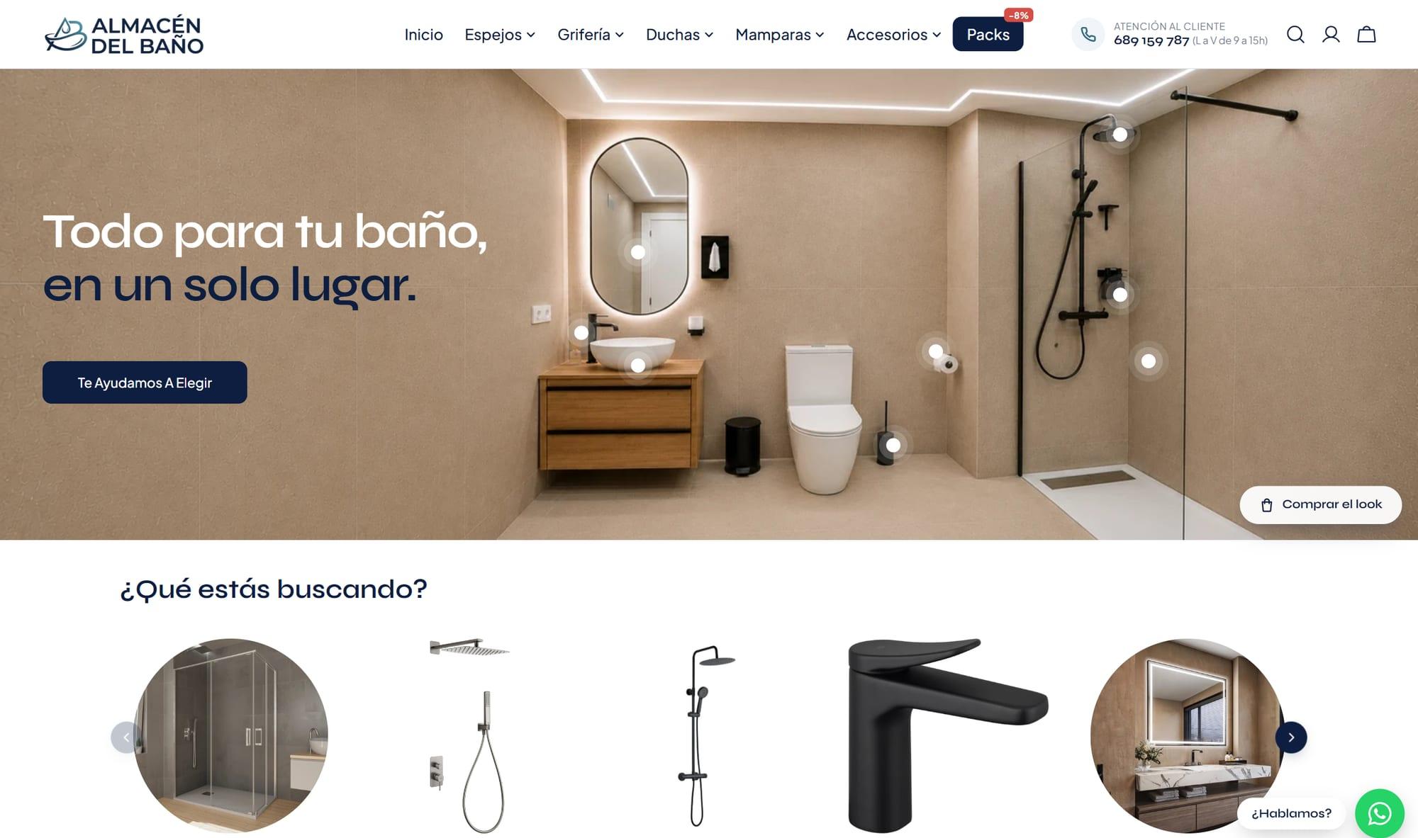 Página de inicio de la tienda online Almacén del Baño