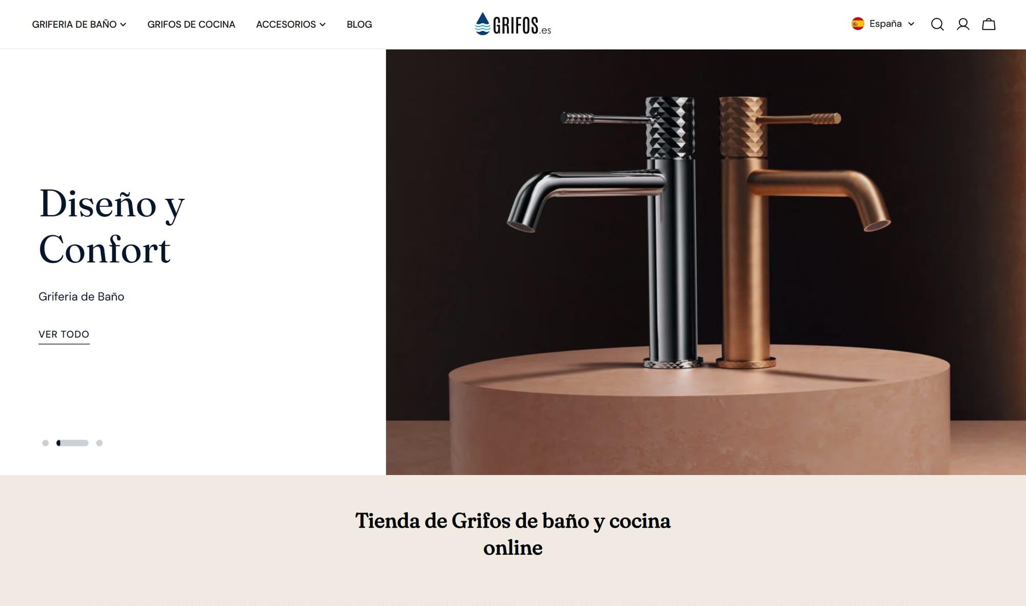 Página de inicio de la tienda online Grifos.es